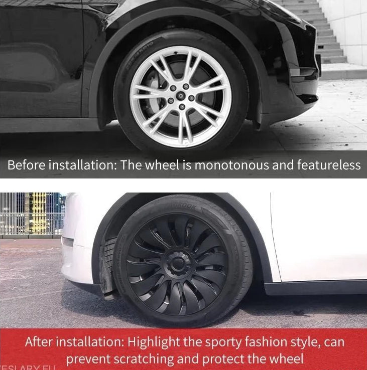 TESLA Y 19" FULL COVERAGE STORM HUBCAPS - MATTE BLACK - Tesla Shop Europe - TESLARY.IE Ireland - France boutique- Deutschland Geschäft- España comercio - Nederland winkel- TESLARY.IE