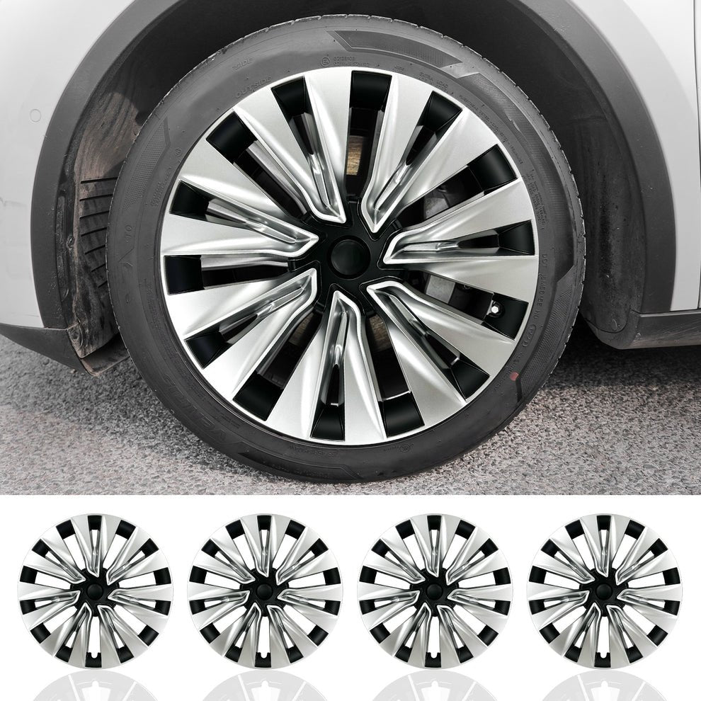 19" Silver & Black Wheel Covers for Model Y 2021 - 2025 - TESLARY Buy Tesla Shop Accessories Europe Nederlands Dublin Cork Ireland Deutschland Espana Iceland Finland France Italia