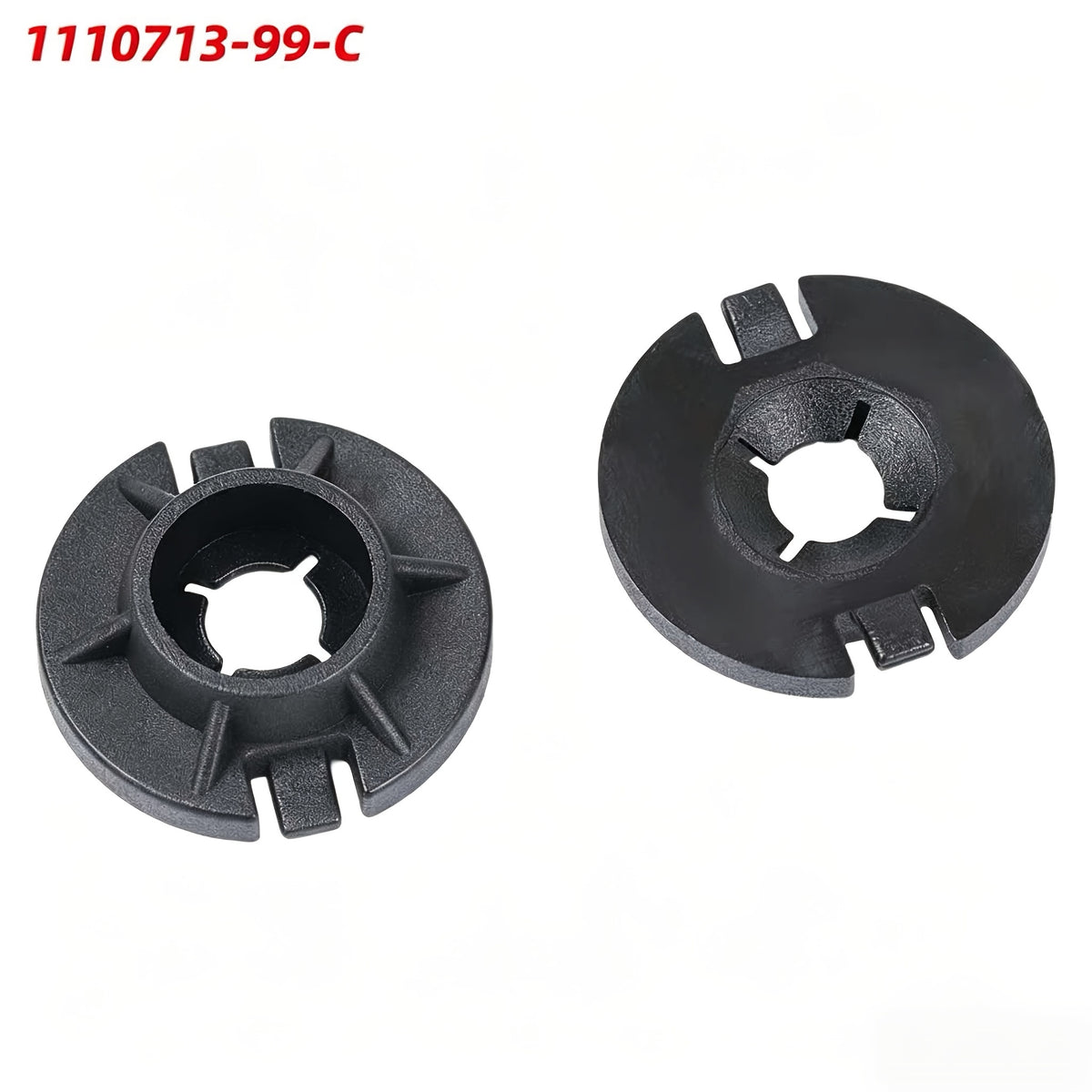 An automotive parts diagram showing a black circular component labeled 1110713-99-C, with a line drawing of a vehicle body panel indicating mounting locations marked with red circles. TESLA_111071399C_BUY_FROM_EUROPES_TESLA_ACCESSORIES_SPECIALISTS_TESLARY.EU_TESLARY.IE_TESLARY.PT_TESLARY.ES_TESLARY.NL_TESLARY.FR