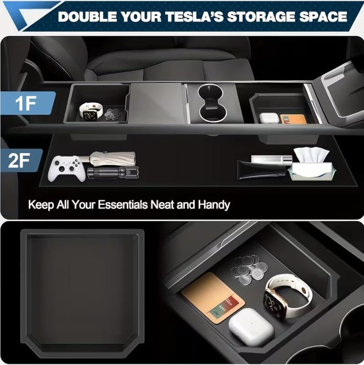 4-delige opbergset voor de middenconsole van Tesla Model Y Juniper Premium en Tesla Model 3 Highland Standaard en Premium - TESLARY Tesla Shop Accessoires Europa Nederlands Dublin Cork Ierland Duitsland Spanje Alicante Frankrijk Italië
