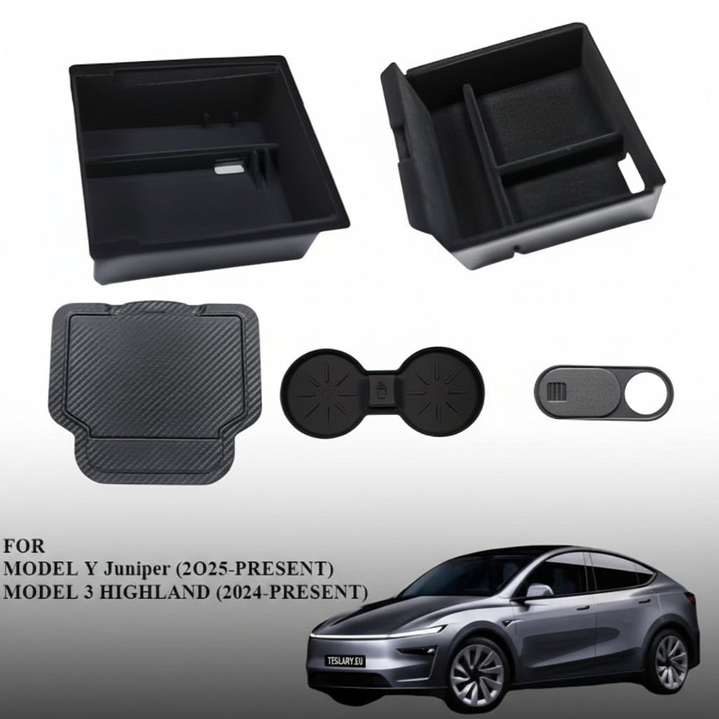 5pcs/Set Center Console Organiser Tray Set for Tesla Model Y Juniper Premium & Model 3+ Highland Standard & Premium - TESLARY Tesla Shop Accessories Europe Nederlands Dublin Cork Ireland Deutschland Espana Alicante France Italia