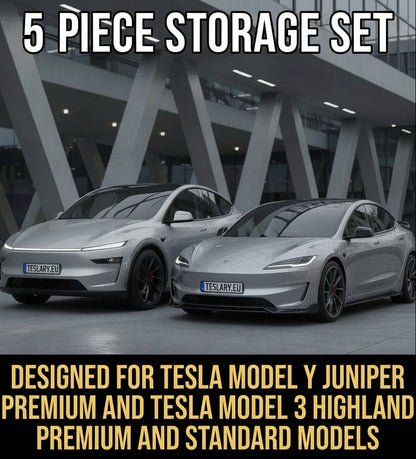 5pcs/Set Center Console Organiser Tray Set for Tesla Model Y Juniper Premium & Model 3+ Highland Standard & Premium - TESLARY Tesla Shop Accessories Europe Nederlands Dublin Cork Ireland Deutschland Espana Alicante France Italia