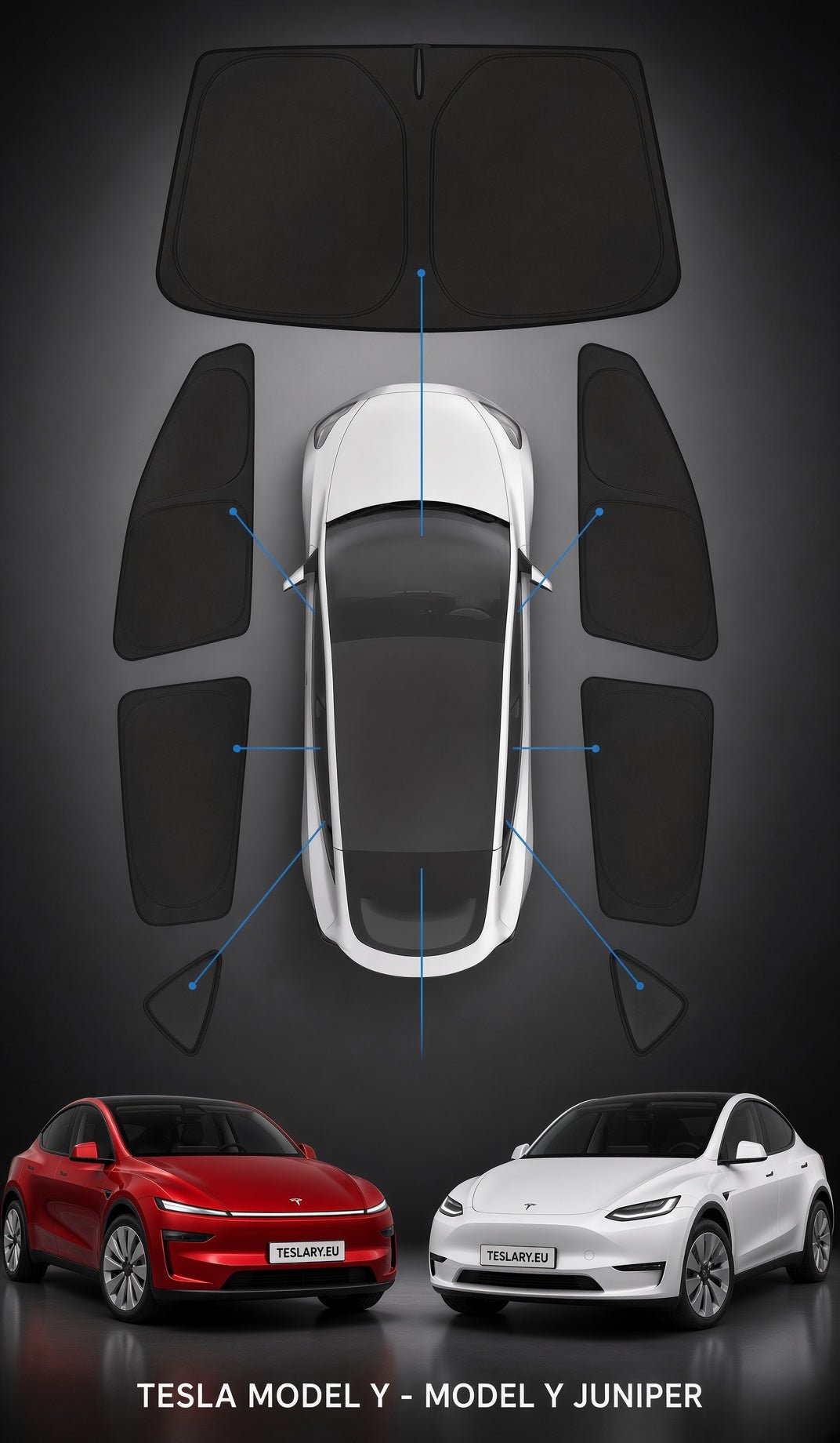 8 Window Privacy Sunshades , For Tesla For Model Y & Model Y Juniper All Window Shades for Camping & Privacy - TESLARY Tesla Shop Accessories Europe Nederlands Dublin Cork Ireland Deutschland Espana Alicante France Italia