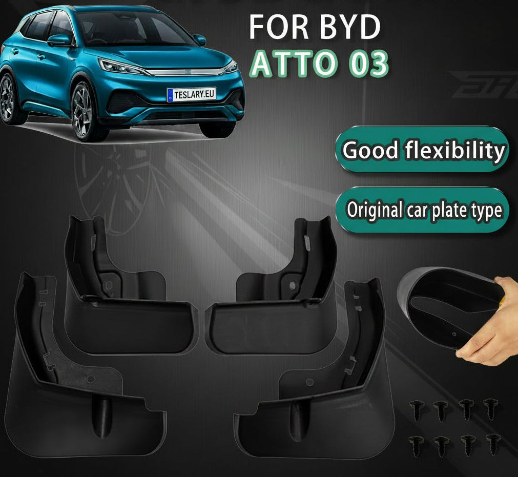 BYD ATTO3 ATTO 3 EV ACCESSORIES FROM IRELAND AND EUROPES TESLARY.EU - MUDGUARDS - MUDFLAPS - MUD FLAPS -FENDER GUARDS - MUD GUARD