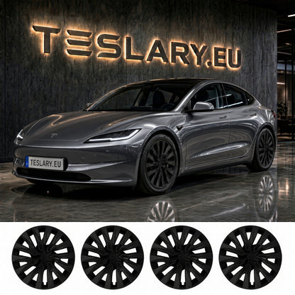 TESLA MODEL 3 HIGHLAND 18 INCH MATTE BLACK PERFORMANCE WHEEL COVERS HUB CAPS WITH FREE FEDEX DELIVERY ACROSS EUROPE FROM IRELAND AND EUROPES TESLARY.EU