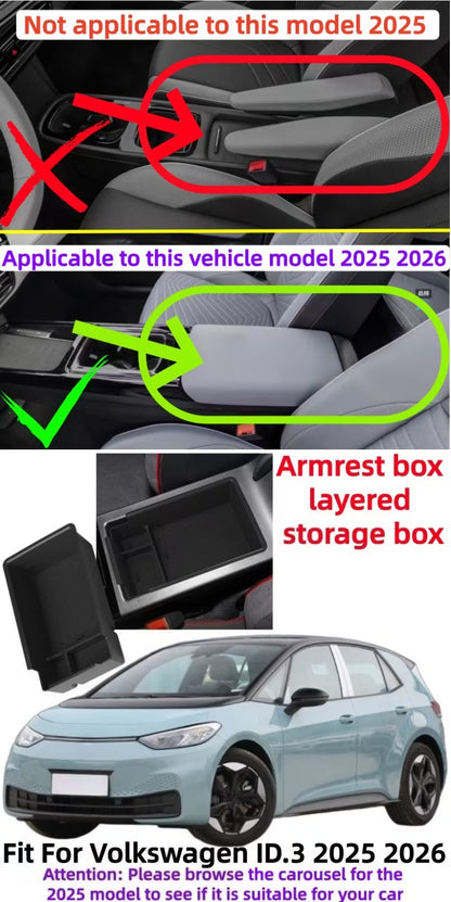 Car Storage Center Console Organizer Compartment Divider for Volkswagen VW ID.3 ID3 2021-2026