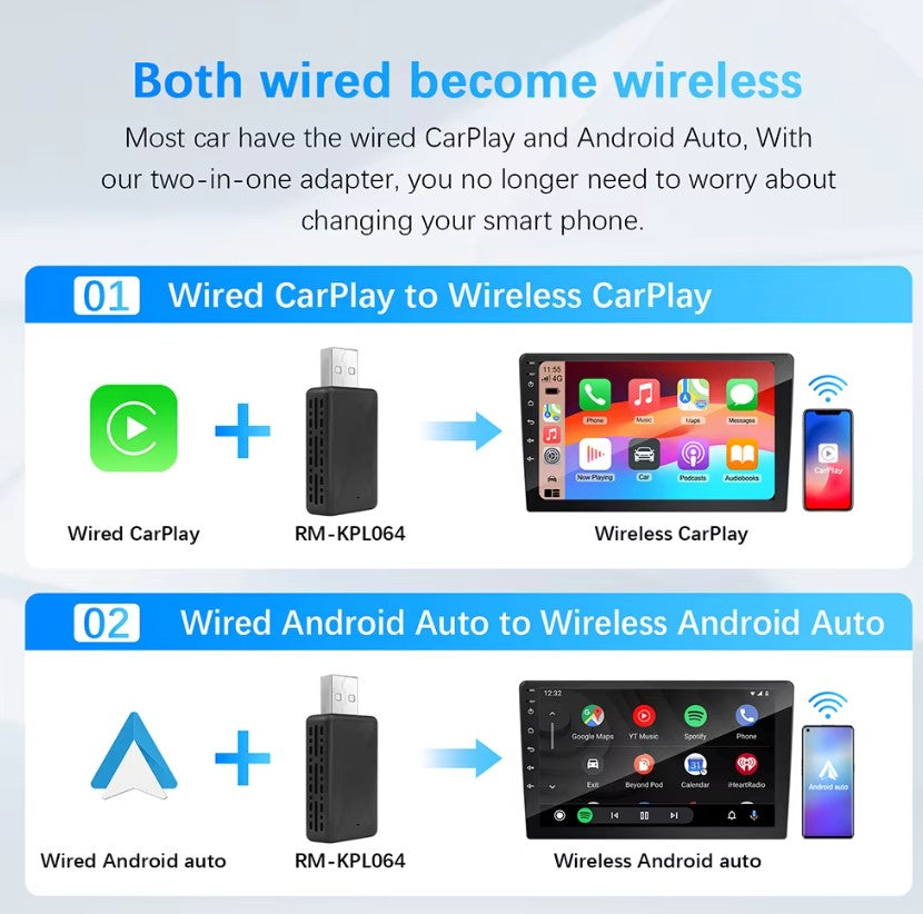 Wireless CarPlay Android Auto Smart Dongle for All Cars