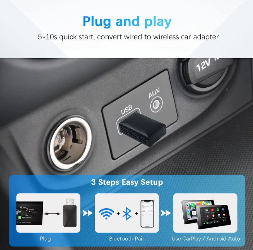 Wireless CarPlay Android Auto Smart Dongle for All Cars