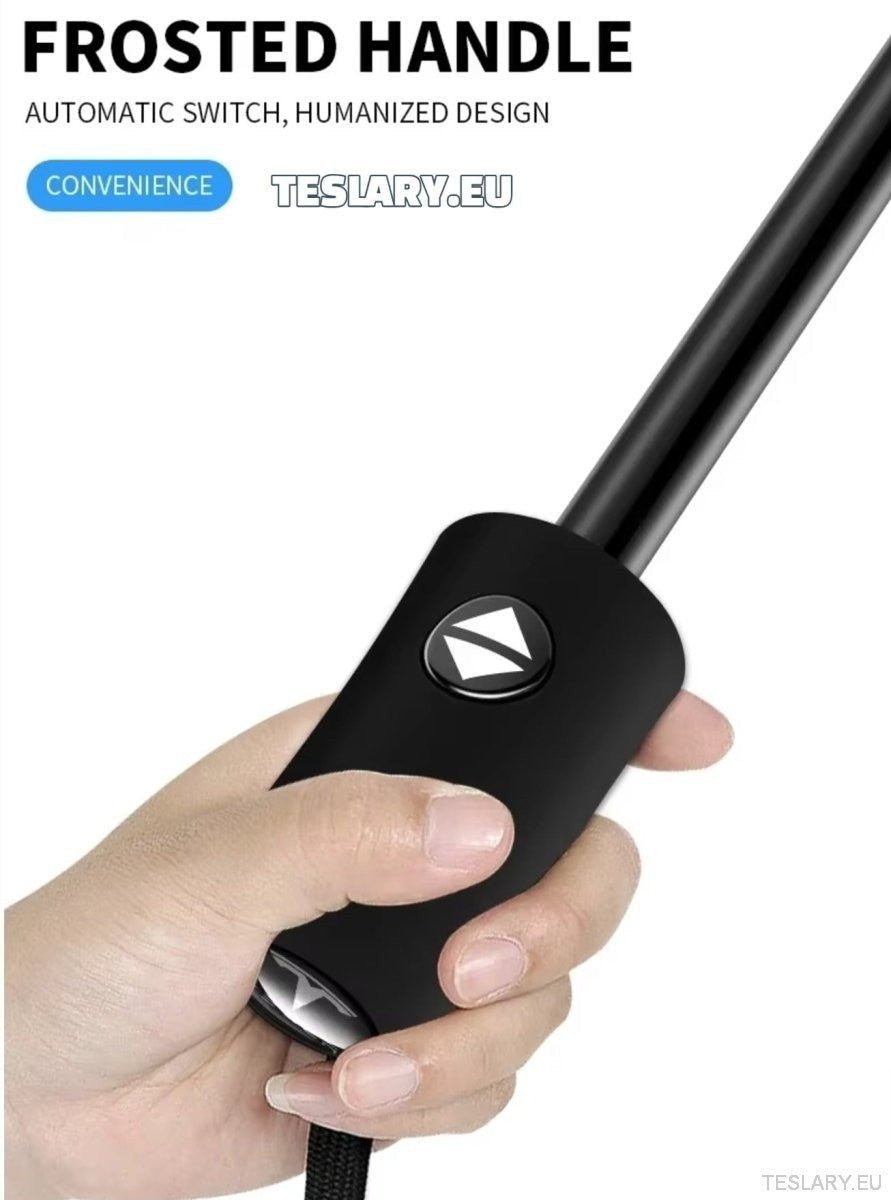 Black Wind & Rain Resistant Umbrella with Tesla Logo - TESLARY Tesla Shop Accessories Europe Nederlands Ireland Deutschland Espana Alicante France Italia