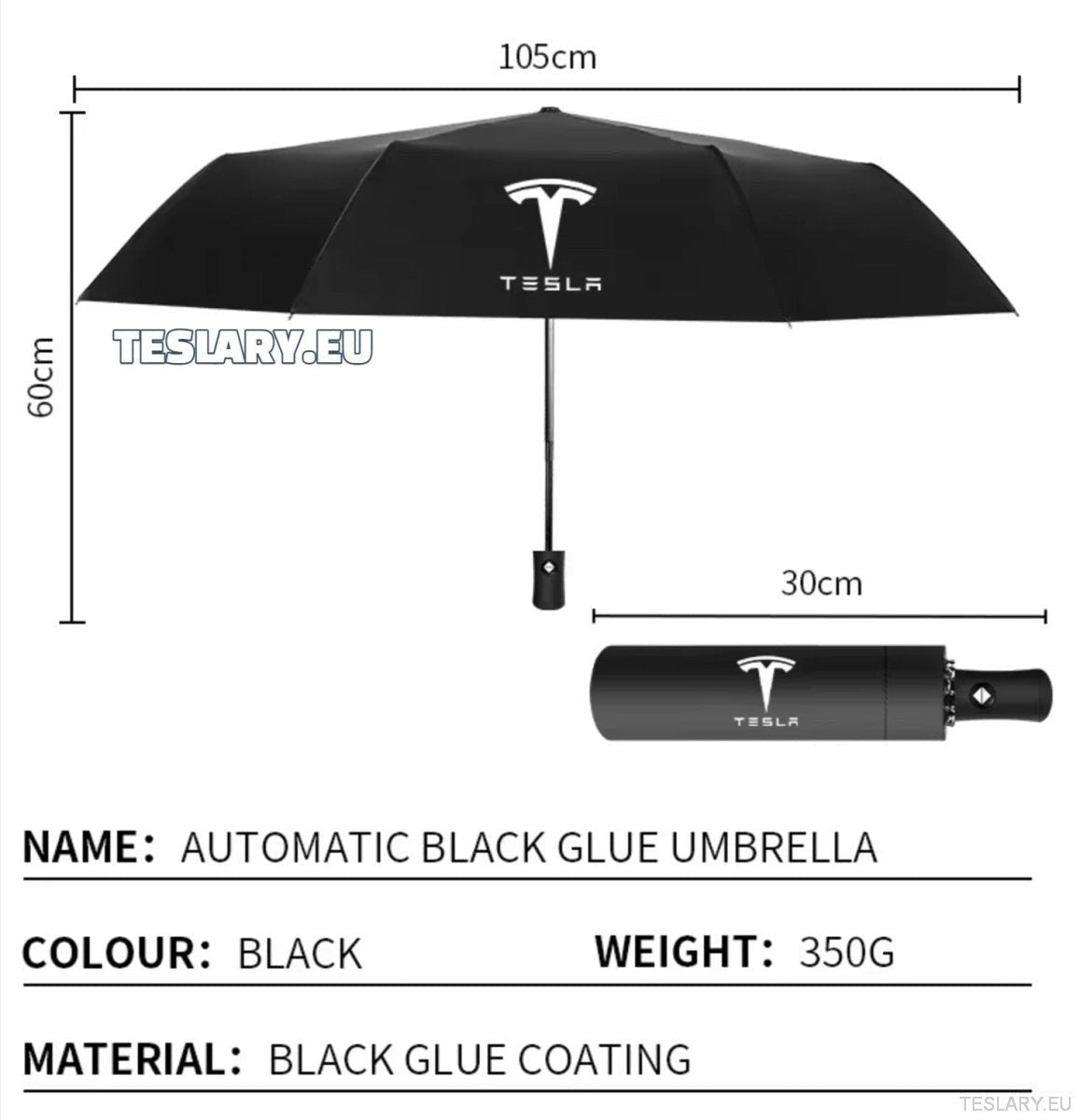 Black Wind & Rain Resistant Umbrella with Tesla Logo - TESLARY Tesla Shop Accessories Europe Nederlands Ireland Deutschland Espana Alicante France Italia