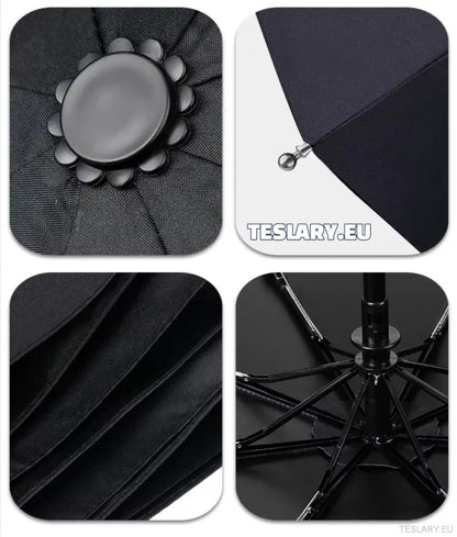 Black Wind & Rain Resistant Umbrella with Tesla Logo - TESLARY Tesla Shop Accessories Europe Nederlands Ireland Deutschland Espana Alicante France Italia