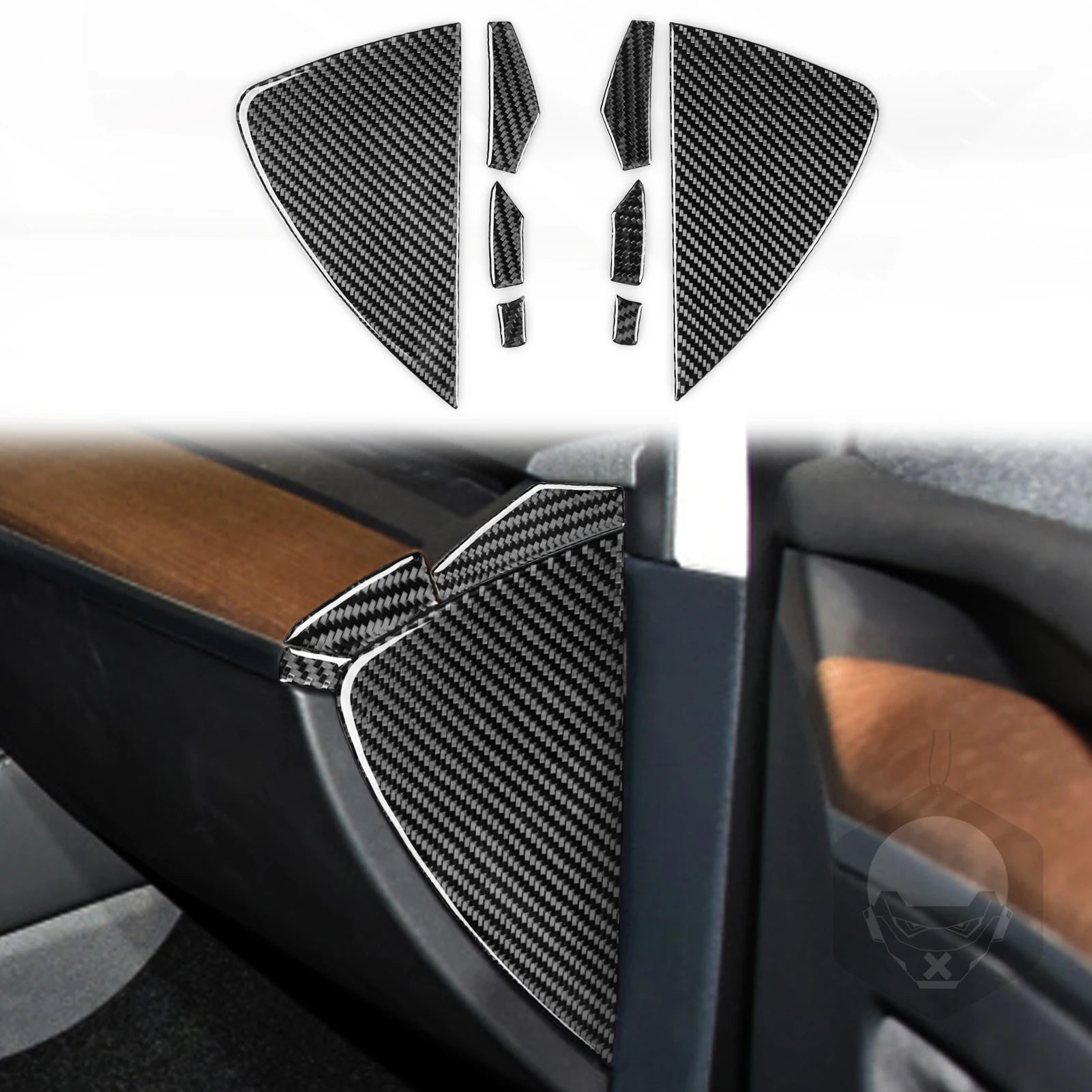 Carbon fiber dash trim panel stickers for the Tesla Model 3 and Tesla Model Y from Europes Teslary.eu - Ireland Deutschland Nederlands Denmark Sweden Finland Norway France Espana