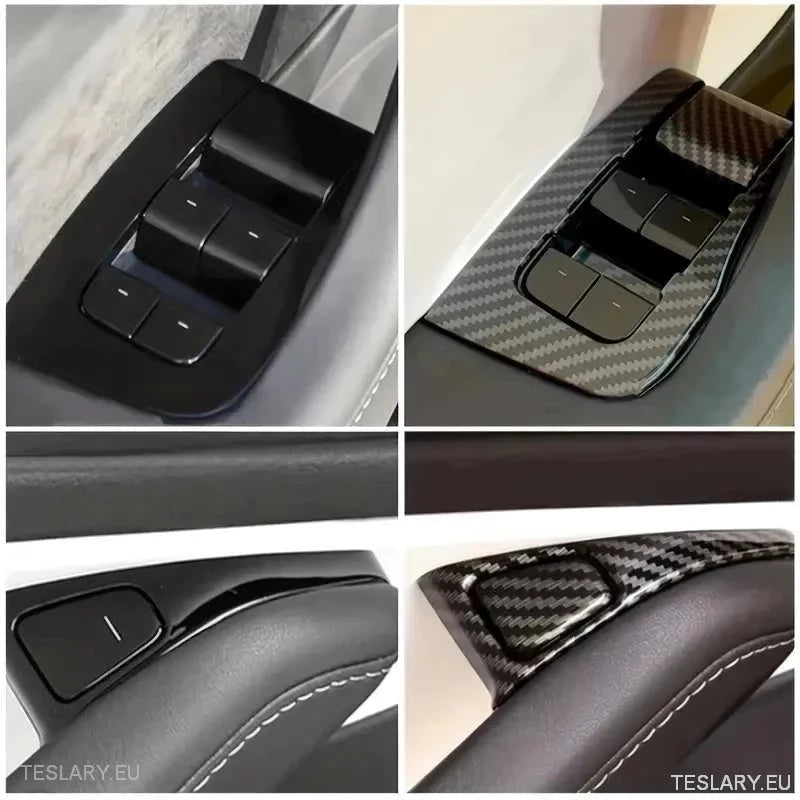 Carbon Fiber Electric Window Trim Pieces for Tesla Model 3 & Y ( LHD ) - TESLARY Tesla Shop Accessories Europe Nederlands Dublin Cork Ireland Deutschland Espana Alicante France Italia