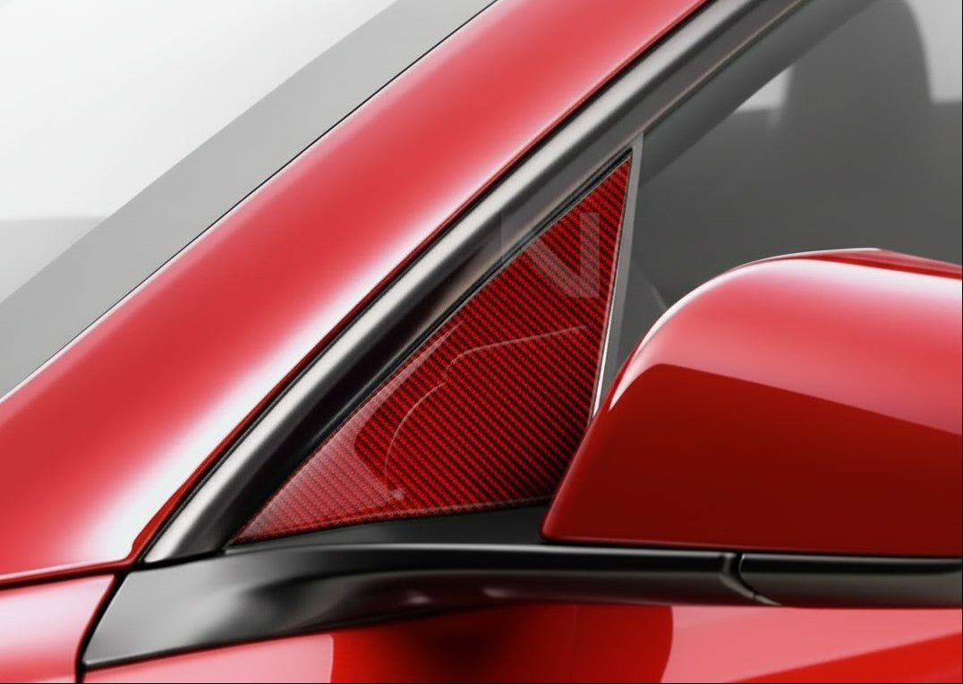 Cache de rétroviseur extérieur en fibre de carbone pour Tesla Model 3 Highlands en noir ou en rouge - TESLARY Tesla Shop Accessoires Europe Pays-Bas Dublin Cork Irlande Allemagne Espagne Alicante France Italie