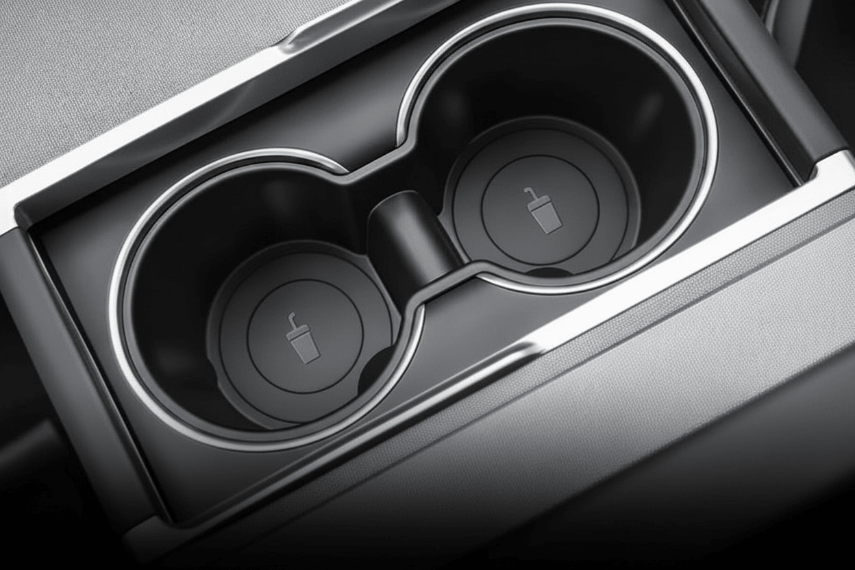 Inserto doble para la consola central de Tesla Model 3+ Highland y Model Y+ Juniper Premium Negro Plástico Suave - TESLARY Accesorios de la tienda Tesla Europa Nederlands Dublin Cork Ireland Deutschland España Alicante France Italia