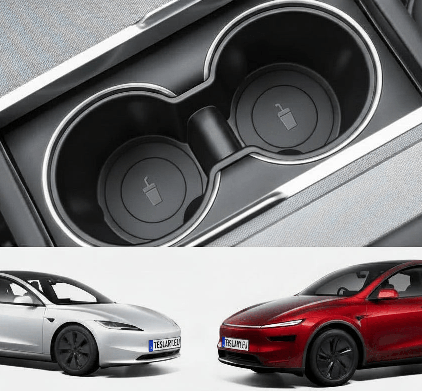 Inserto doble para la consola central de Tesla Model 3+ Highland y Model Y+ Juniper Premium Negro Plástico Suave - TESLARY Accesorios de la tienda Tesla Europa Nederlands Dublin Cork Ireland Deutschland España Alicante France Italia