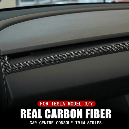 Dashboard Carbon Fiber Trim for Tesla Model Y 2022-2024 / Model 3 2019-2023 Real Carbon Fiber Dash Trim - Easy Installation - TESLARY Tesla Shop Accessories Europe Nederlands Dublin Cork Ireland Deutschland Espana Alicante France Italia