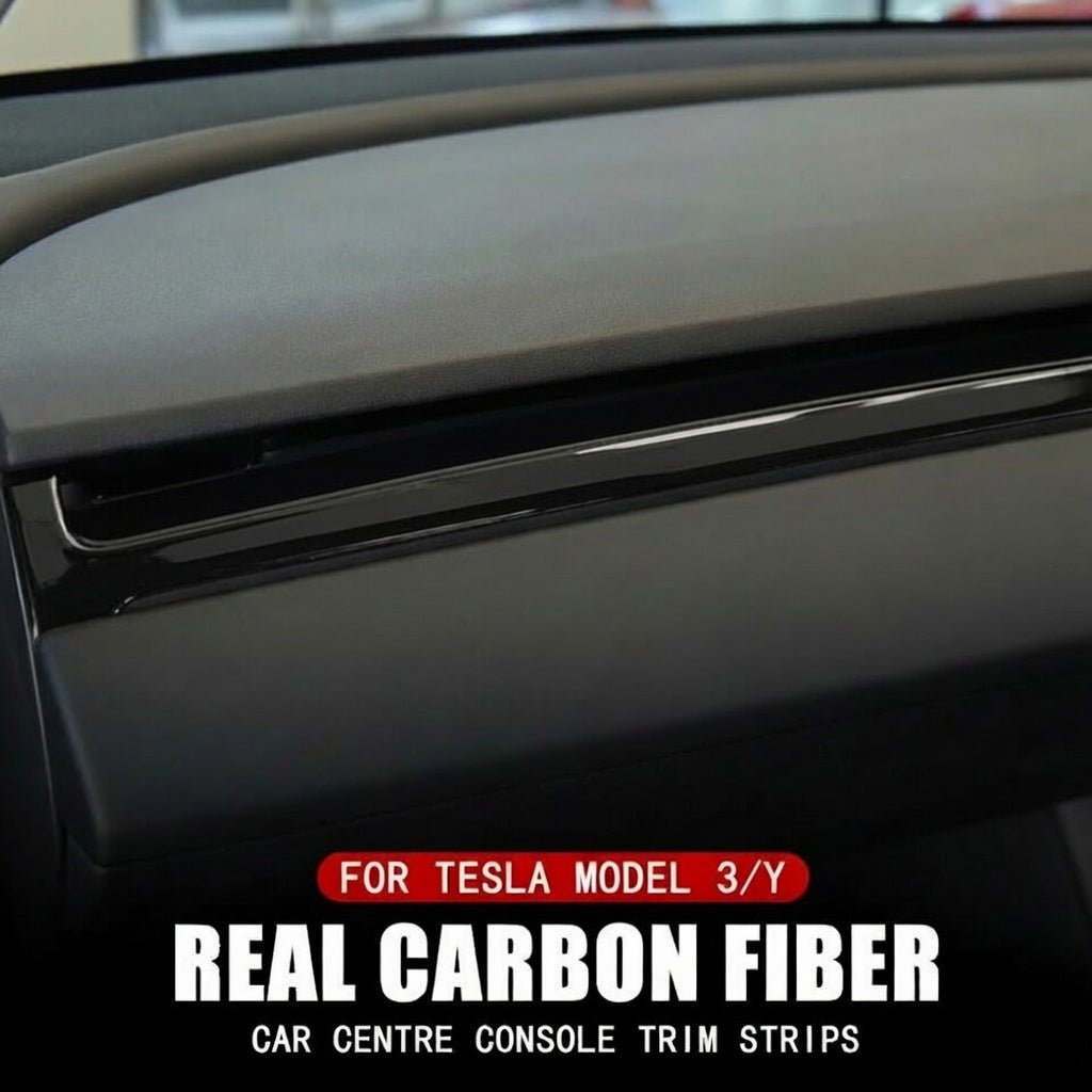 Dashboard Carbon Fiber Trim for Tesla Model Y 2022-2024 / Model 3 2019-2023 Real Carbon Fiber Dash Trim - Easy Installation - TESLARY Tesla Shop Accessories Europe Nederlands Dublin Cork Ireland Deutschland Espana Alicante France Italia