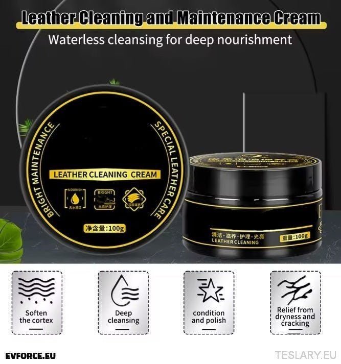 Leather Cleaner and Conditioner Cream for PU Leather Car Seats - TESLARY Tesla Shop Accessories Europe Nederlands Ireland Deutschland Espana Alicante France Italia
