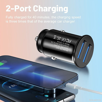 Mini USB Car Charger 2 Ports Fast Charger Adapter for EVs Including Tesla , BYD & Many More - TESLARY Tesla Shop Accessories Europe Nederlands Dublin Cork Ireland Deutschland Espana Alicante France Italia