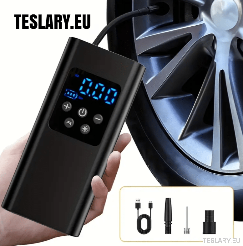 Portable Battery Powered Tyre Compressor for Tesla Model 3 Y S X - 4500Mah - TESLARY Tesla Shop Accessories Europe Nederlands Dublin Cork Ireland Deutschland Espana Alicante France Italia