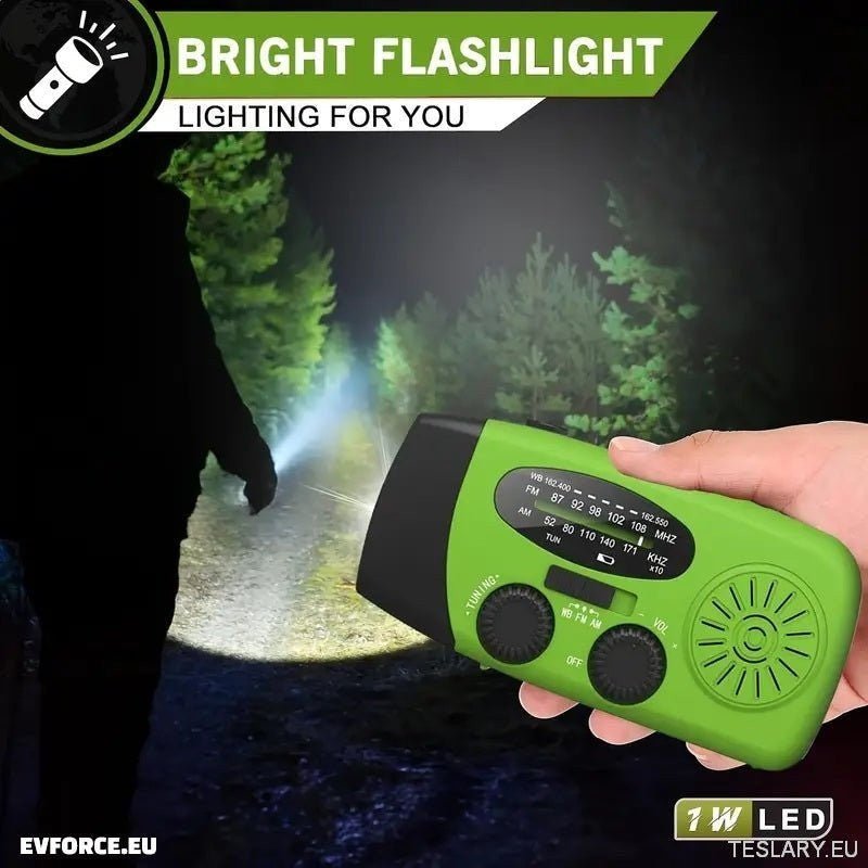 Portable Emergency Torch - Radio with Power Bank 2000mAh to Charge Phone - TESLARY Tesla Shop Accessories Europe Nederlands Dublin Cork Ireland Deutschland Espana Alicante France Italia