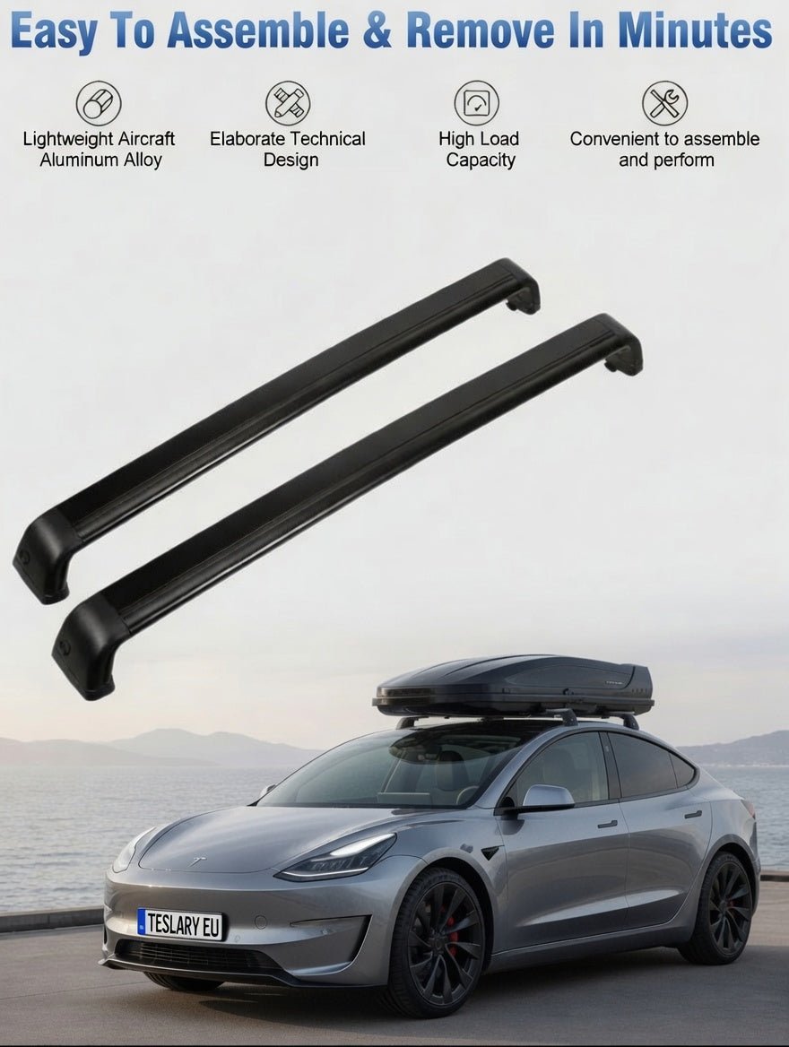 Barres de toit transversales haut de gamme pour Tesla Model 3, Y, Genévrier et Highland - TESLARY Tesla Shop Accessoires Europe Pays-Bas Dublin Cork Irlande Allemagne Espagne Alicante France Italie