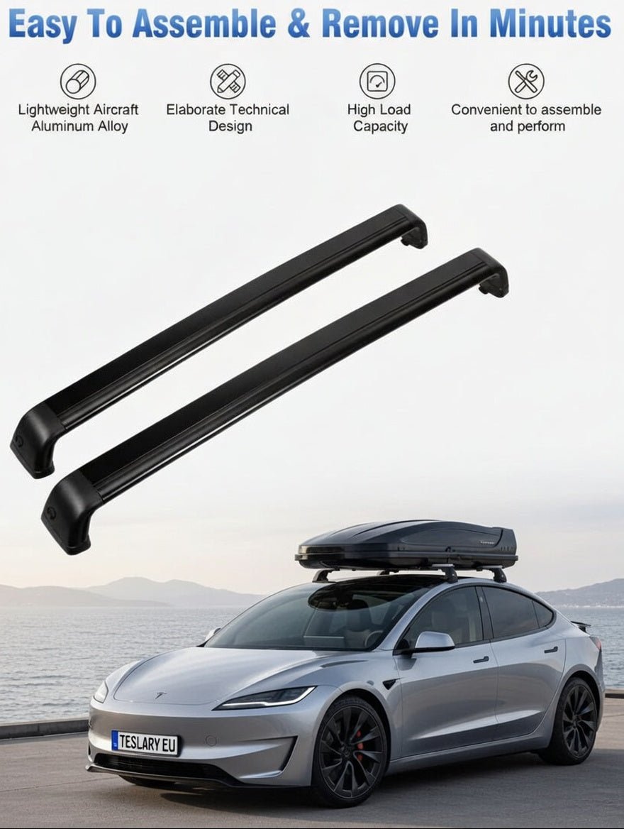 Barres de toit transversales haut de gamme pour Tesla Model 3, Y, Genévrier et Highland - TESLARY Tesla Shop Accessoires Europe Pays-Bas Dublin Cork Irlande Allemagne Espagne Alicante France Italie