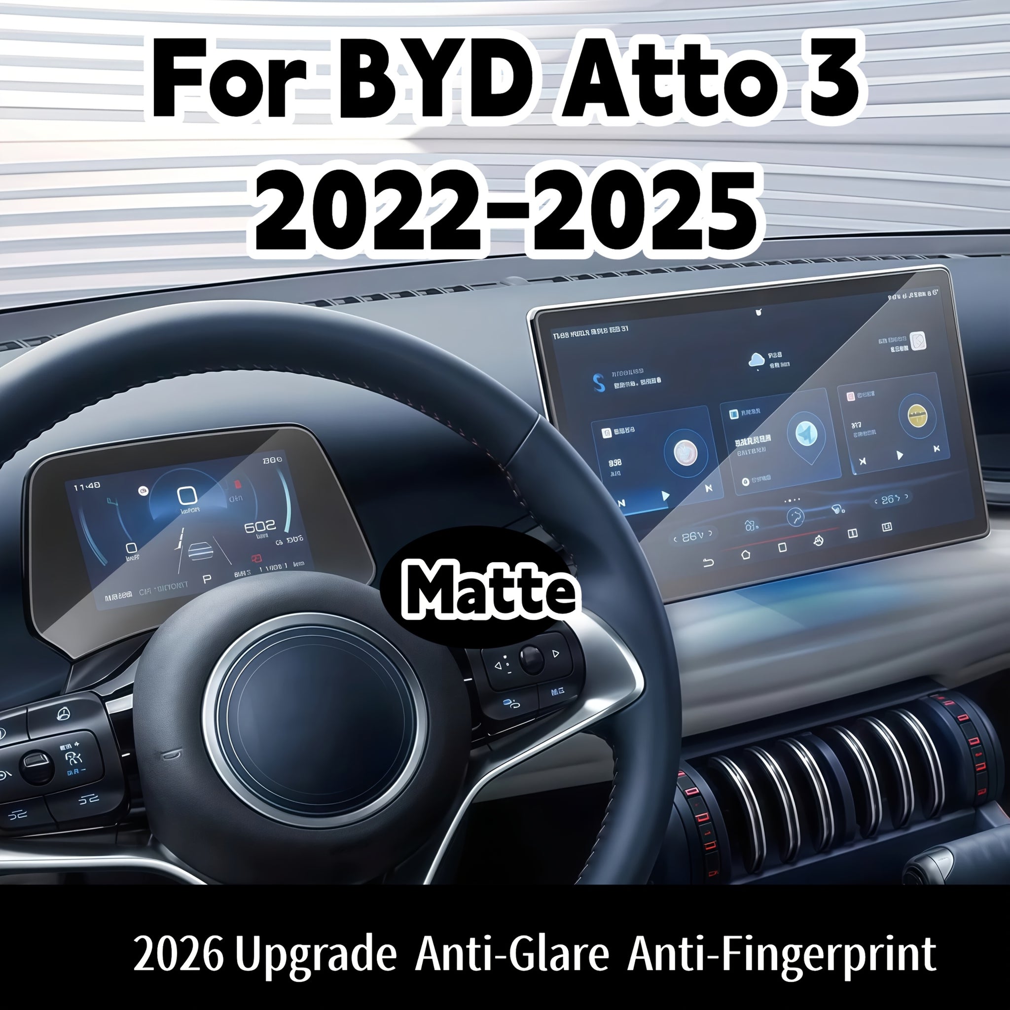 BYD Atto 3 20212026 Fit 5Inch Dashboard And 156128Inch Infotainment Screens AntiGlare AntiFingerprint ScratchResistant BubbleFree Easy Installation 03MM PET
