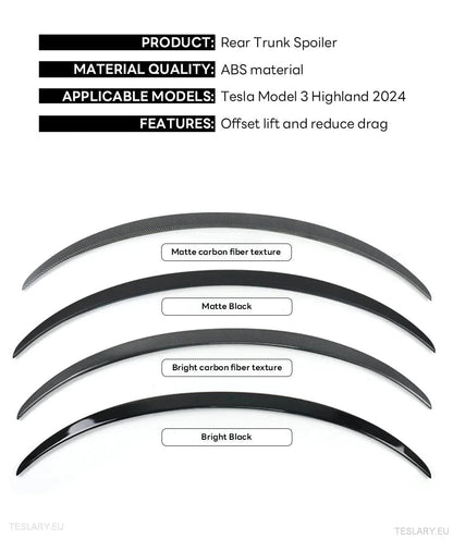 Rear Trunk Spoiler for Tesla Model 3 Highland 2024 Onwards - TESLARY Tesla Shop Accessories Europe Nederlands Ireland Deutschland Espana Alicante France Italia