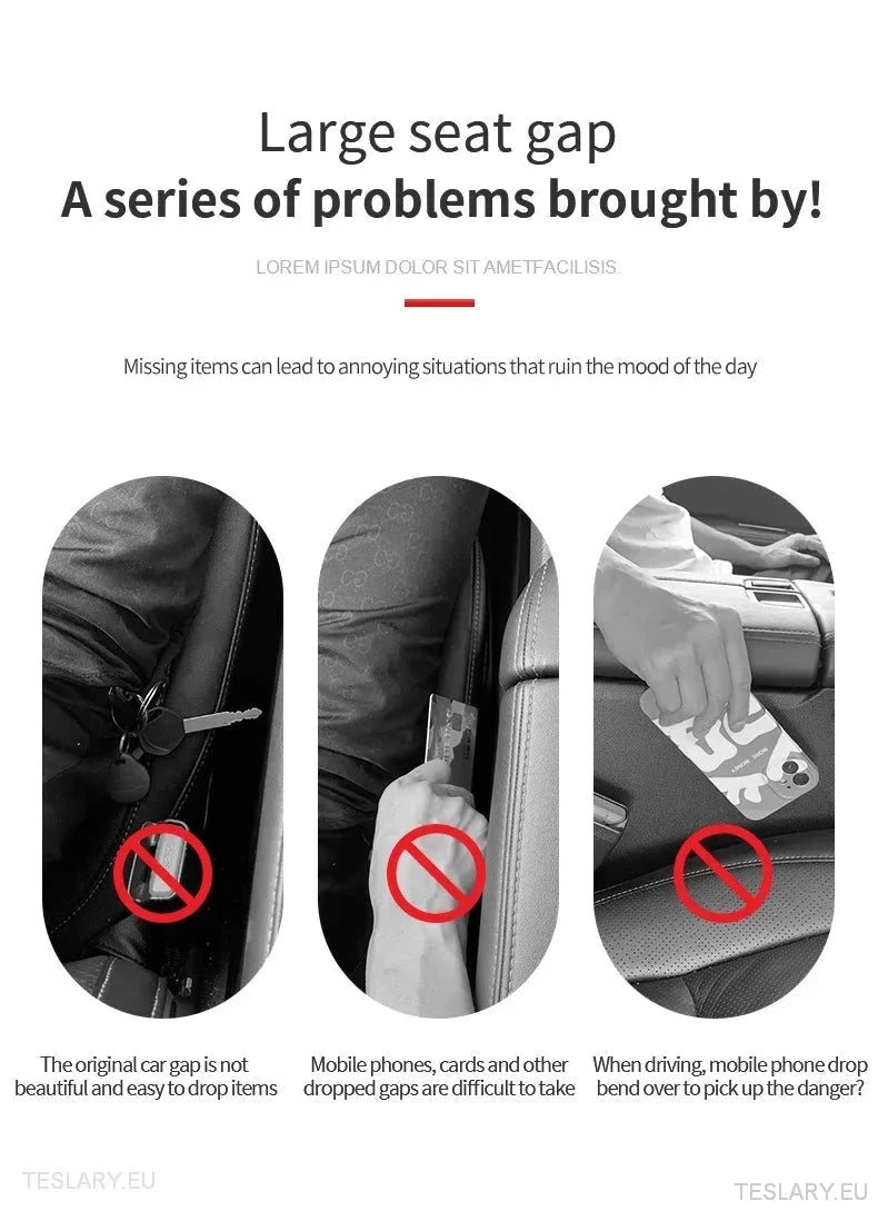 Seat Gap Filler for Tesla Model 3 , Y & S with Logo - TESLARY Tesla Shop Accessories Europe Nederlands Ireland Deutschland Espana Alicante France Italia