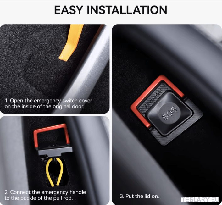 Tesla 3+ Highland Emergency Rear Door Pull Handle 2 - 1 Kit - TESLARY Tesla Shop Accessories Europe Nederlands Dublin Cork Ireland Deutschland Espana Alicante France Italia