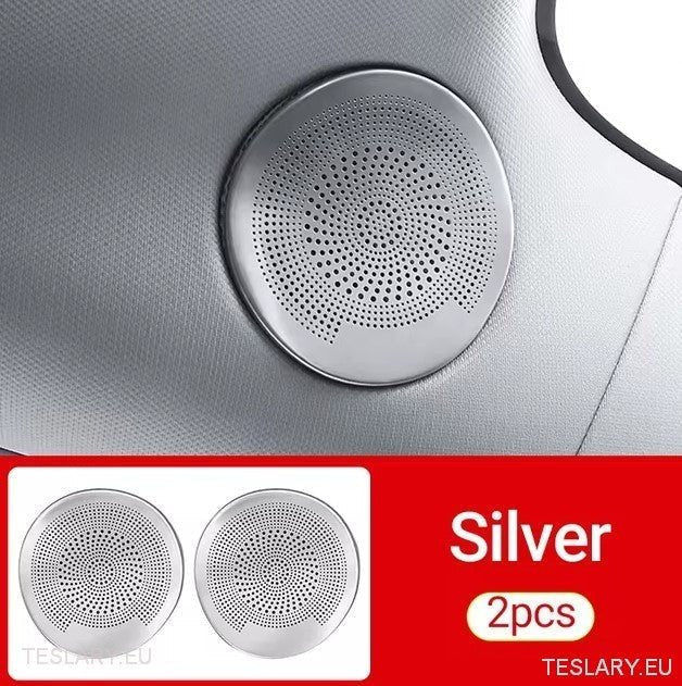 Tesla 3/Y Interior Front Circular Speaker Cover Silver ( PAIR ) - TESLARY Tesla Shop Accessories Europe Nederlands Dublin Cork Ireland Deutschland Espana Alicante France Italia