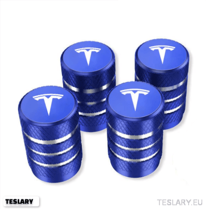 Tesla Aluminium Tyre Valve Air Caps with Logo in Black , Silver , Red or Blue - TESLARY Tesla Shop Accessories Europe Nederlands Dublin Cork Ireland Deutschland Espana Alicante France Italia