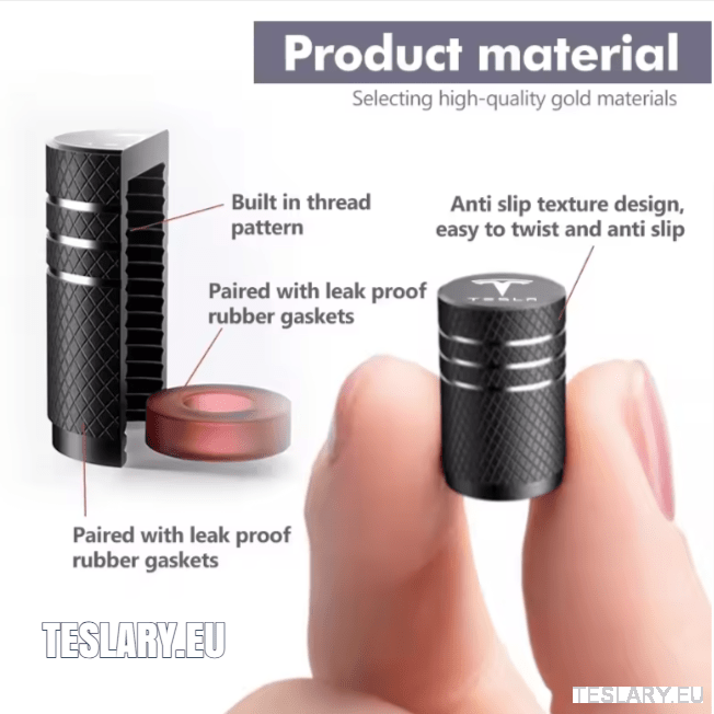 Tesla Aluminium Tyre Valve Air Caps with Logo in Black , Silver , Red or Blue - TESLARY Tesla Shop Accessories Europe Nederlands Dublin Cork Ireland Deutschland Espana Alicante France Italia