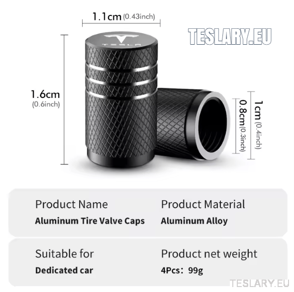 Tesla Aluminium Tyre Valve Air Caps with Logo in Black , Silver , Red or Blue - TESLARY Tesla Shop Accessories Europe Nederlands Dublin Cork Ireland Deutschland Espana Alicante France Italia