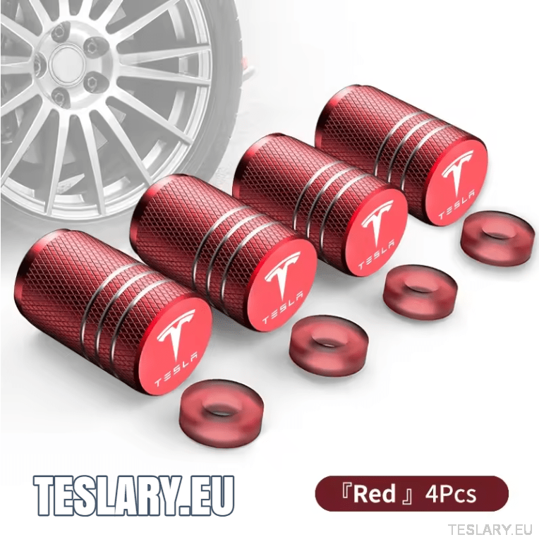 Tesla Aluminium Tyre Valve Air Caps with Logo in Black , Silver , Red or Blue - TESLARY Tesla Shop Accessories Europe Nederlands Dublin Cork Ireland Deutschland Espana Alicante France Italia