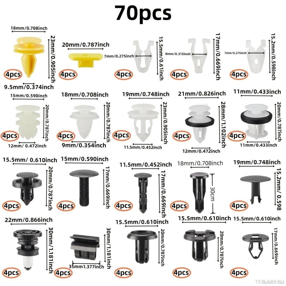 Tesla Body Internal and External Fixer Fastener Clip Pack 70 Pieces - TESLARY Tesla Shop Accessories Europe Nederlands Dublin Cork Ireland Deutschland Espana Alicante France Italia