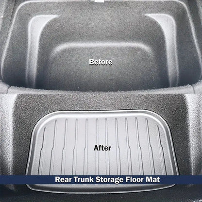 Tesla for Model Y Juniper 2025+ Front Rear Trunk Mats, Upgrade TPE Lower Storage Protection, All Weather Tray Floor Mat, Trunk Cargo Liner Protective Cover - TESLARY Tesla Shop Accessories Europe Nederlands Dublin Cork Ireland Deutschland Espana Alicante France Italia