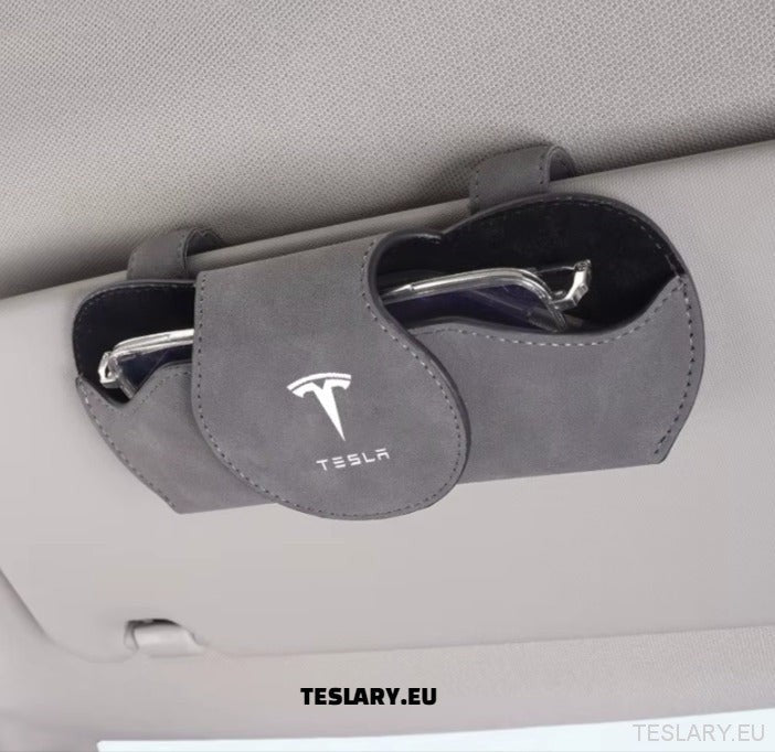 Tesla Glasses Case Sun Visor Glasses Holder With Tesla Logo Colour Black - TESLARY Tesla Shop Accessories Europe Nederlands Ireland Deutschland Espana Alicante France Italia