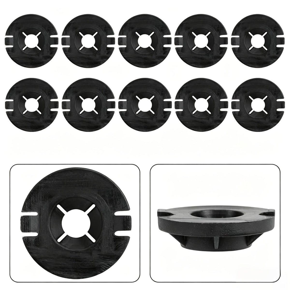 An automotive parts diagram showing a black circular component labeled 1110713-99-C, with a line drawing of a vehicle body panel indicating mounting locations marked with red circles. TESLA_111071399C_BUY_FROM_EUROPES_TESLA_ACCESSORIES_SPECIALISTS_TESLARY.EU_TESLARY.IE_TESLARY.PT_TESLARY.ES_TESLARY.NL_TESLARY.FR