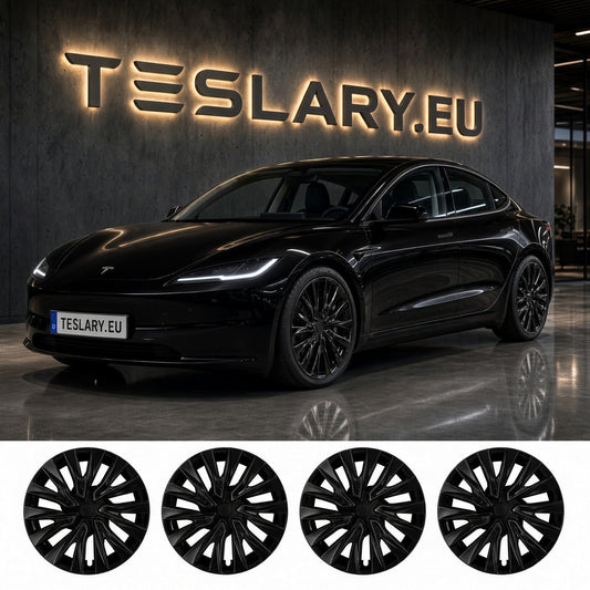 TESLAR MODEL 3 HIGHLAND 18 INCH WHEEL COVERS UBER NOVA PERFORMANCE STYLE GLOSS BLACK FREE DELIVERY WITH FEDEX ACROSS EUROPE FROM IRELAND AND EUROPES TESLARY.EU THE TESLA ACCESSORIES SPECIALISTS