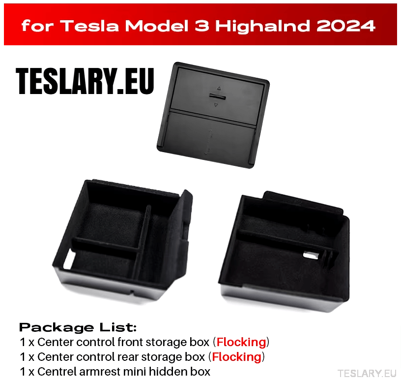Tesla Model 3+ Highland Accessories 3 Pack Front & Rear Trays & Hidden Storage - TESLARY Tesla Shop Accessories Europe Nederlands Dublin Cork Ireland Deutschland Espana Alicante France Italia