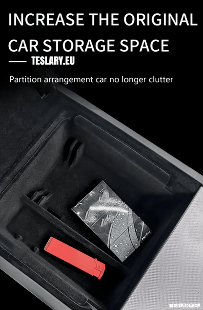 Tesla Model 3+ Highland Centre Console Rear Organiser Trays Front & Rear Flocking - TESLARY Tesla Shop Accessories Europe Nederlands Dublin Cork Ireland Deutschland Espana Alicante France Italia