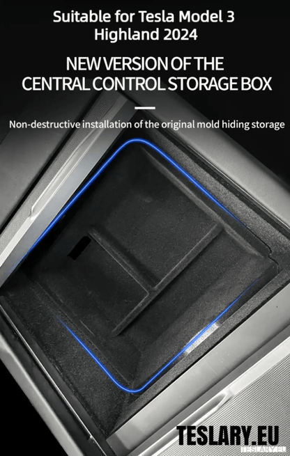 Tesla Model 3+ Highland Centre Console Rear Organiser Trays Front & Rear Flocking - TESLARY Tesla Shop Accessories Europe Nederlands Dublin Cork Ireland Deutschland Espana Alicante France Italia