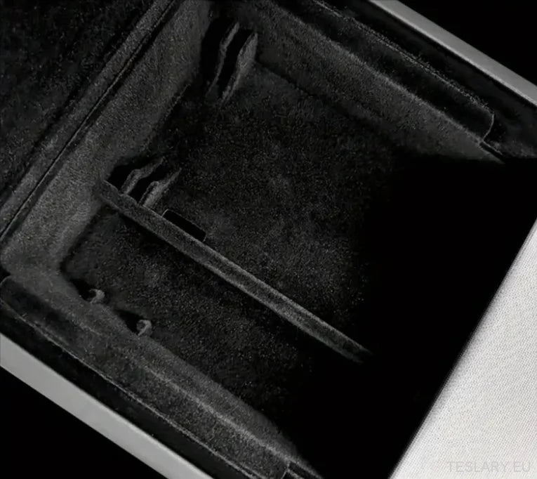 Tesla Model 3+ Highland Centre Console Rear Organiser Trays Front & Rear Flocking - TESLARY Tesla Shop Accessories Europe Nederlands Ireland Deutschland Espana Alicante France Italia