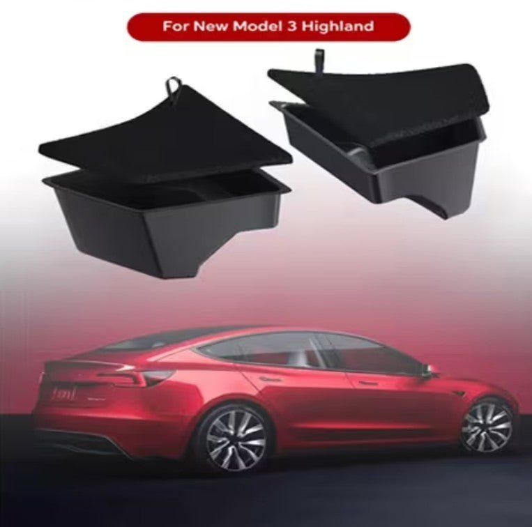 Tesla Model 3 Highland Rear Trunk Organiser Side Pockets with Lids ( 2 ) - TESLARY Tesla Shop Accessories Europe Nederlands Dublin Cork Ireland Deutschland Espana Alicante France Italia
