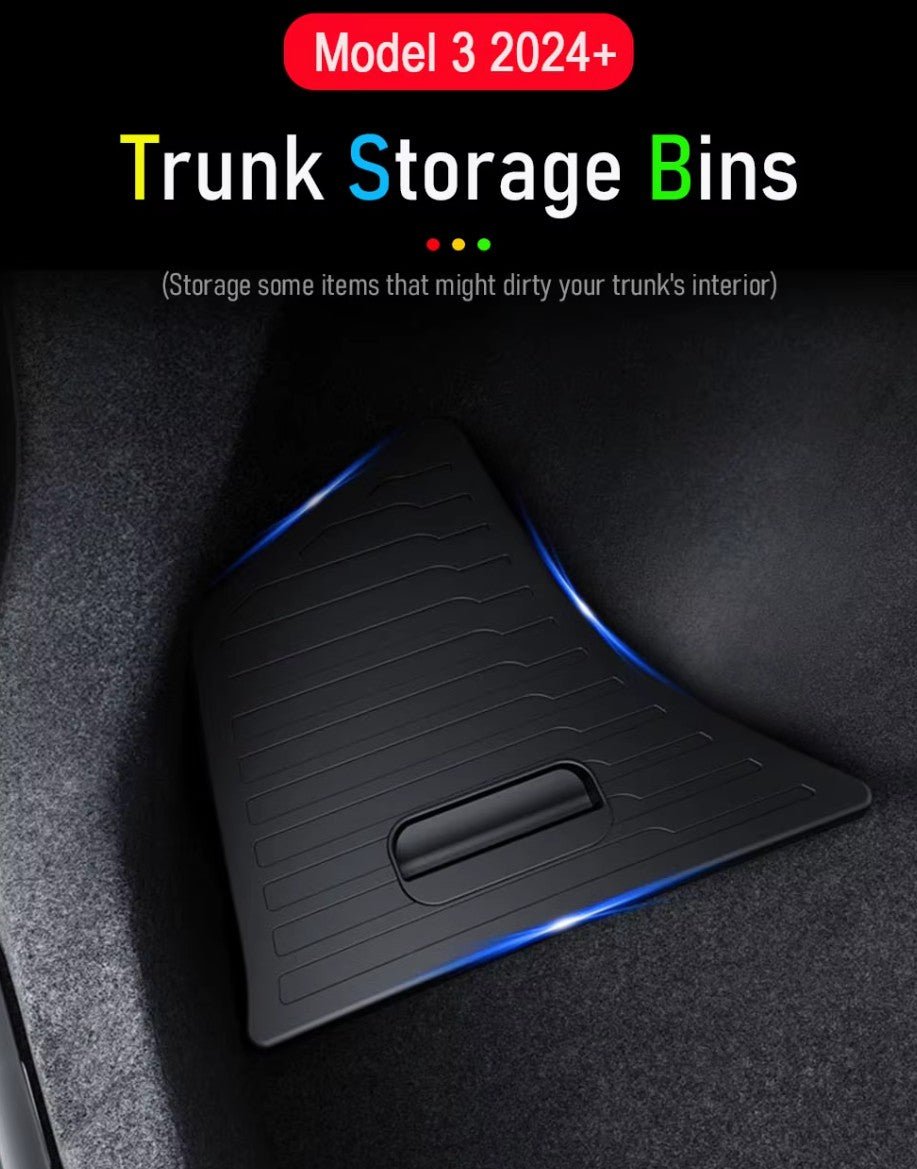 Tesla Model 3+ Highland Trunk opbergbakken met deksels van zeer sterk kunststof (nieuw ontwerp) - TESLARY Tesla Shop Accessoires Europa Nederlands Dublin Cork Ierland Duitsland Spanje Alicante Frankrijk Italië