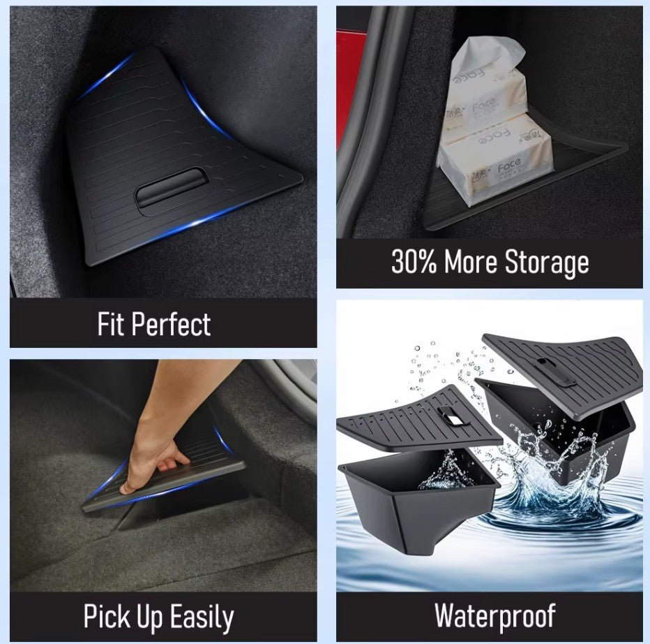 Tesla Model 3+ Highland Trunk opbergbakken met deksels van zeer sterk kunststof (nieuw ontwerp) - TESLARY Tesla Shop Accessoires Europa Nederlands Dublin Cork Ierland Duitsland Spanje Alicante Frankrijk Italië