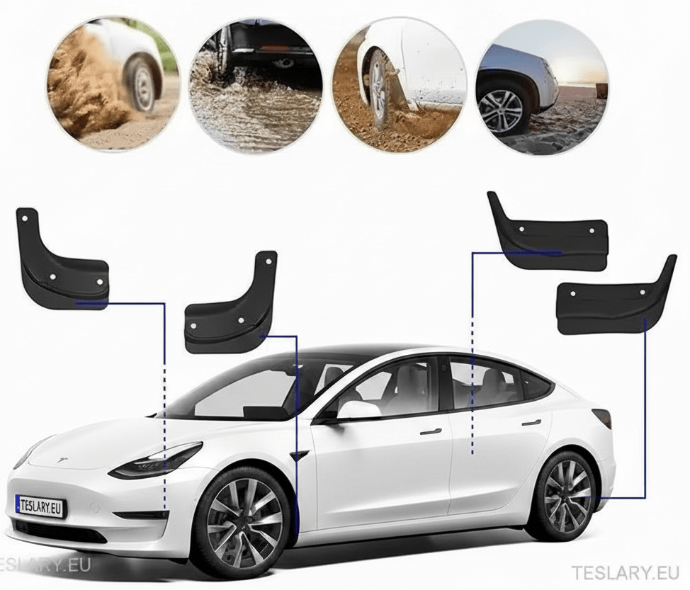 Tesla Model 3 / Model 3 Highland Anti Splash Fender Liners ( Mud Flaps ) - TESLARY Tesla Shop Accessories Europe Nederlands Dublin Cork Ireland Deutschland Espana Alicante France Italia
